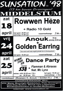 Golden Earring show ad April 24 1998 Sunsation festival - Middelstum